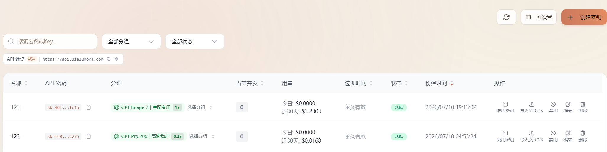 Lunora：聊天 Key 与生图专用 Key