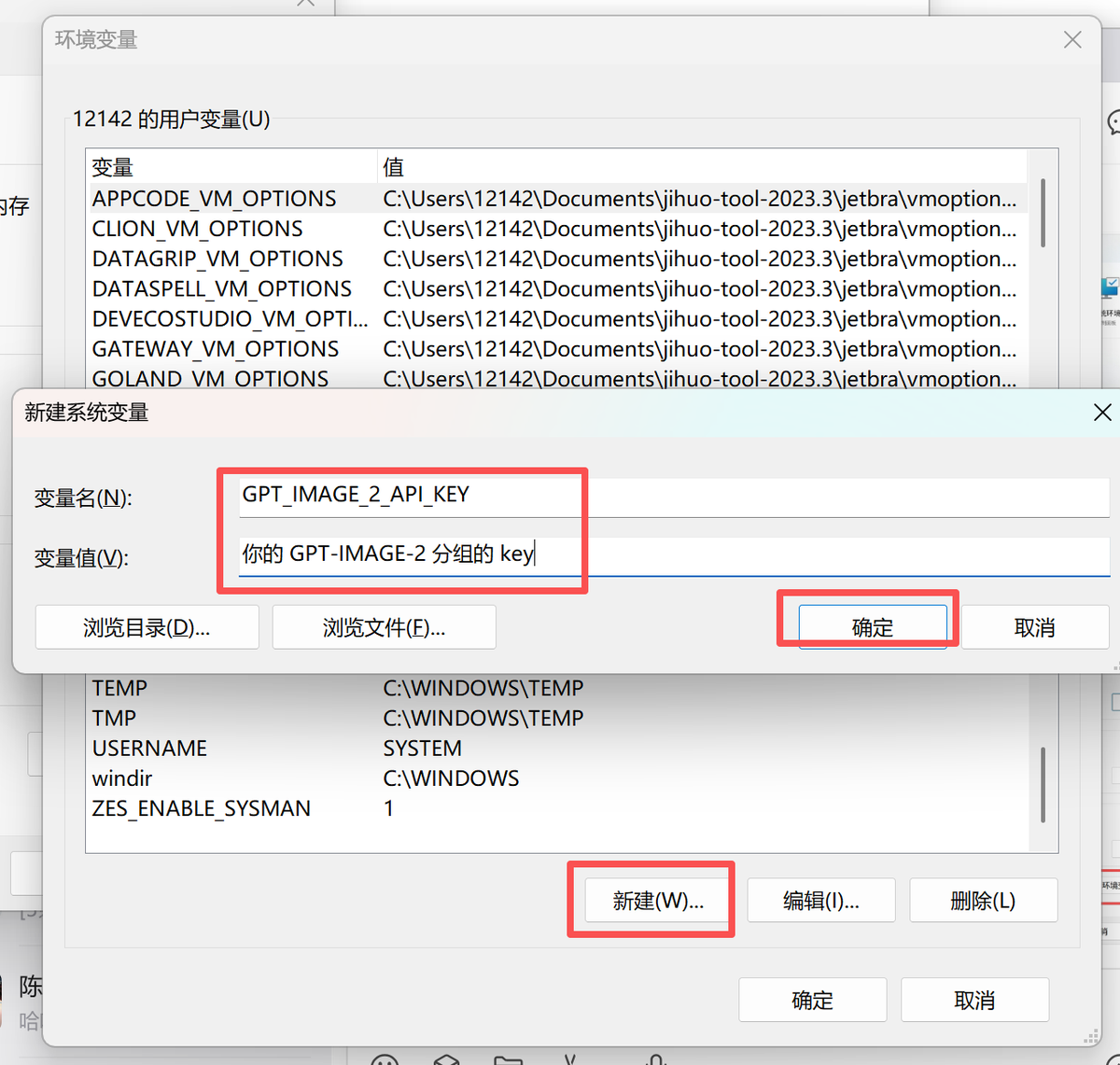 Windows：新建 LUNORA_IMAGE_API_KEY